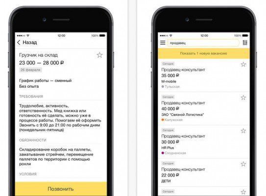 Скриншоты приложения "Яндекс.Работа" для iOS