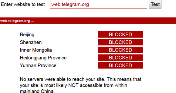 Telegram заблокирован в Китае