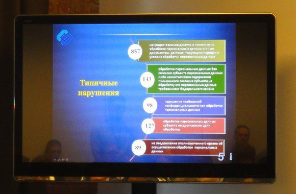 Наиболее частые нарушения в отношении обработки операторами персональных данных россиян, из доклада представителя Роскомнадзора. Фото (с) Татьяна Костылева