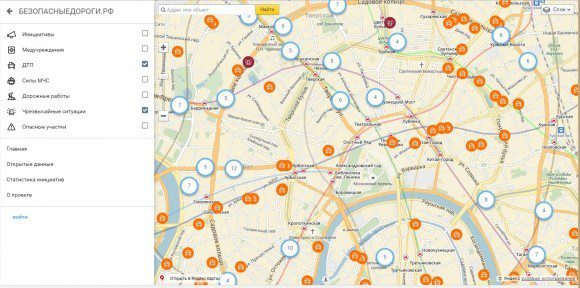 Карта с данными по автодорогам