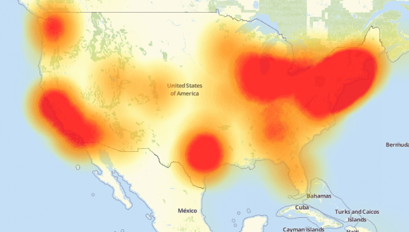 Отключения, вызванные атакой на Dyn. Источник: Downdetector.com.