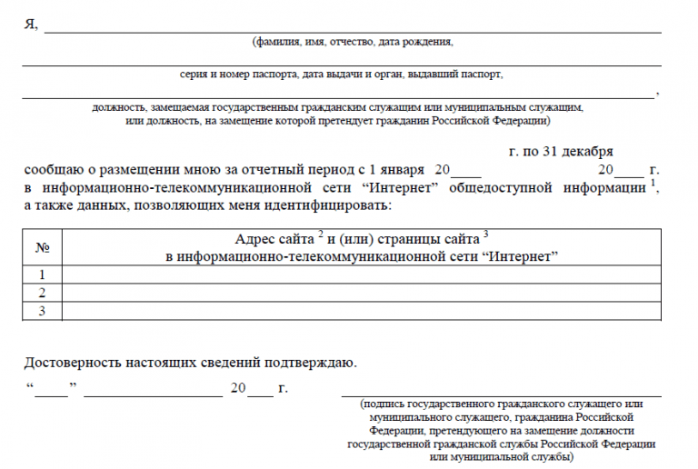 Гражданами претендующими на замещение должностей. Сведения о сайтах для госслужащих. Форма предоставления сведений. Форма сведений о сайтах. Сведения о соц сетях для госслужащих форма.