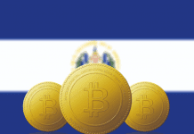 Символ биткоина на фоне флага Сальвадора