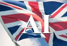 Британский флаг с надписью AI