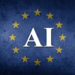 Надпись искусственный интеллект на фоне флага ЕС