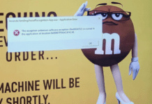 Сообщение об ошибке на экране торгового автомата