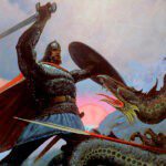 Картина «Бой Добрыни со змеем» (фрагмент). Константин Алексеевич Васильев (1942-1976)