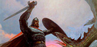 Картина «Бой Добрыни со змеем» (фрагмент). Константин Алексеевич Васильев (1942-1976)