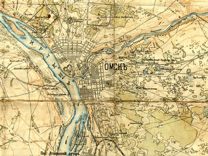 Фрагмент карты 1909 года: Омский уезд Акмолинской области.