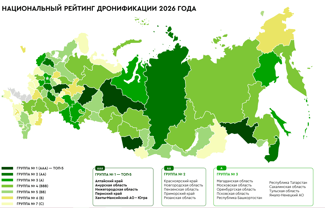Рейтинг на карте России. Фото (с) АНО «Федеральный центр беспилотных авиационных систем»